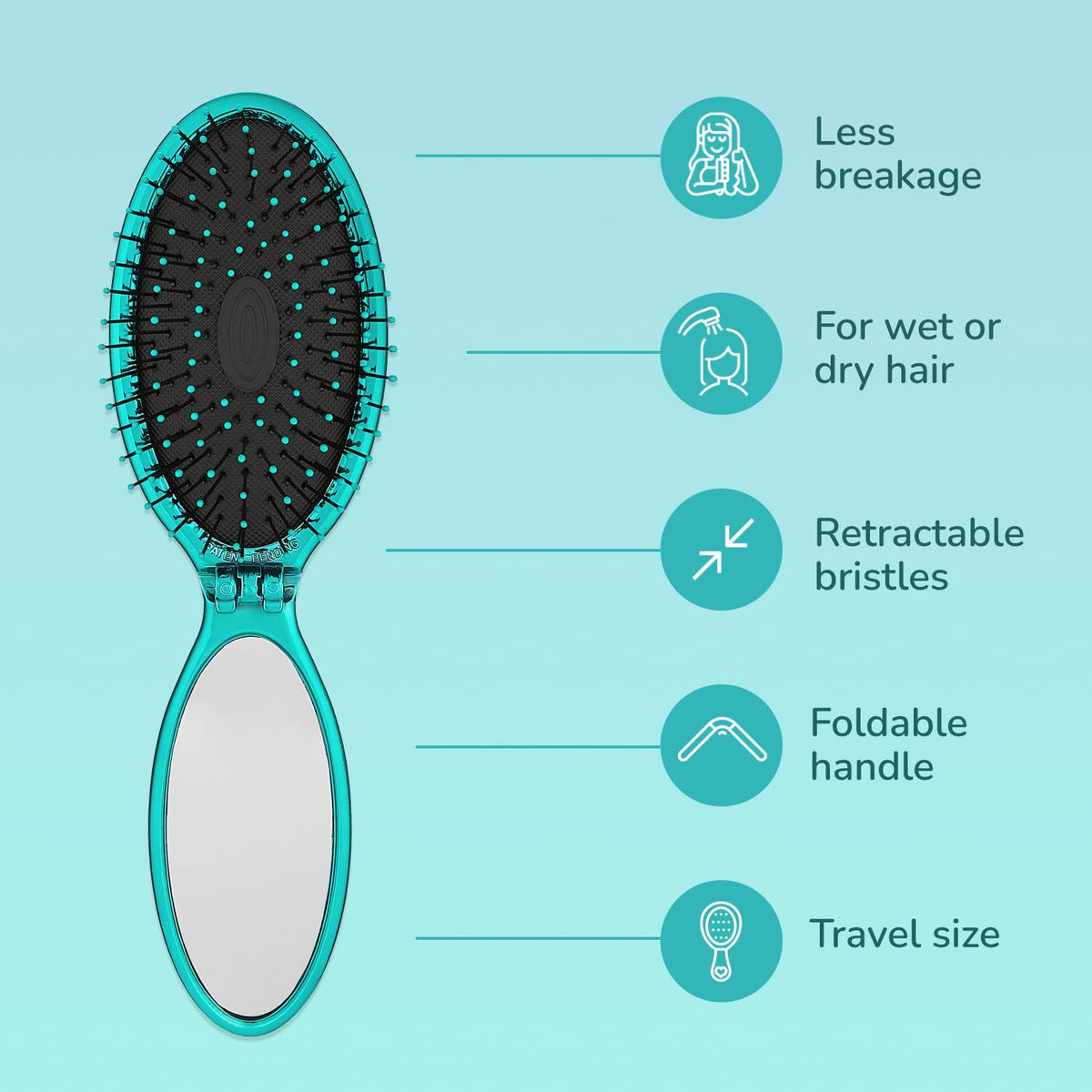 Wet Brush Pop Go Detangler, Blue Teal - Foldable, On-The-Go Design, Travel Brush, Ultrasoft IntelliFlex Bristles, Detangling Hairbrush, Built-In Beauty & Personal Care Wet Brush