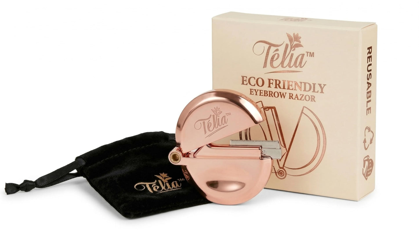 Télia Eyebrow Razor - Rose Gold Stainless Steel Facial Razor for Women, Reusable Brow Shaper for Precision Eyebrow Grooming and Gentle Face Hair Beauty and Personal Care Télia