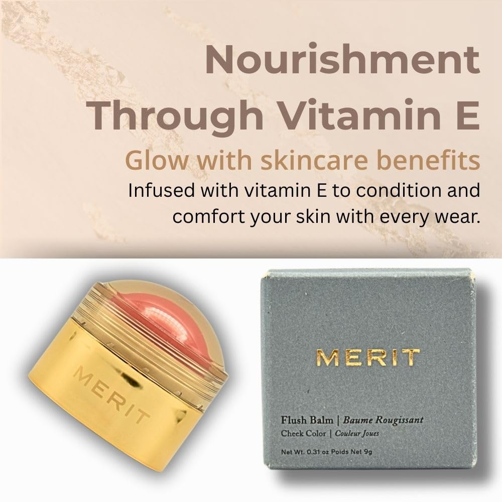 MERIT Flush Balm Cream Blush - Lusitano Soft Peach | Hydrating Radiant Cheek & Lip Tint Stick with Vitamin E | Lightweight, Buildable, Vegan &