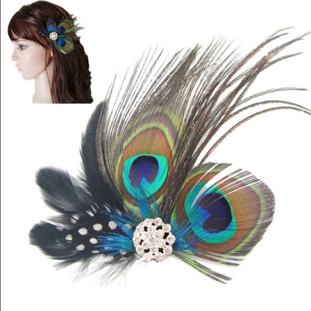 Comidox Hair Clip, Cute Peacock Feather with Rhinestones, Charming Peacock Headpiece Feather Hair Accessories for Women, Weddings, Parties, Halloween Beauty & Personal Care Comidox