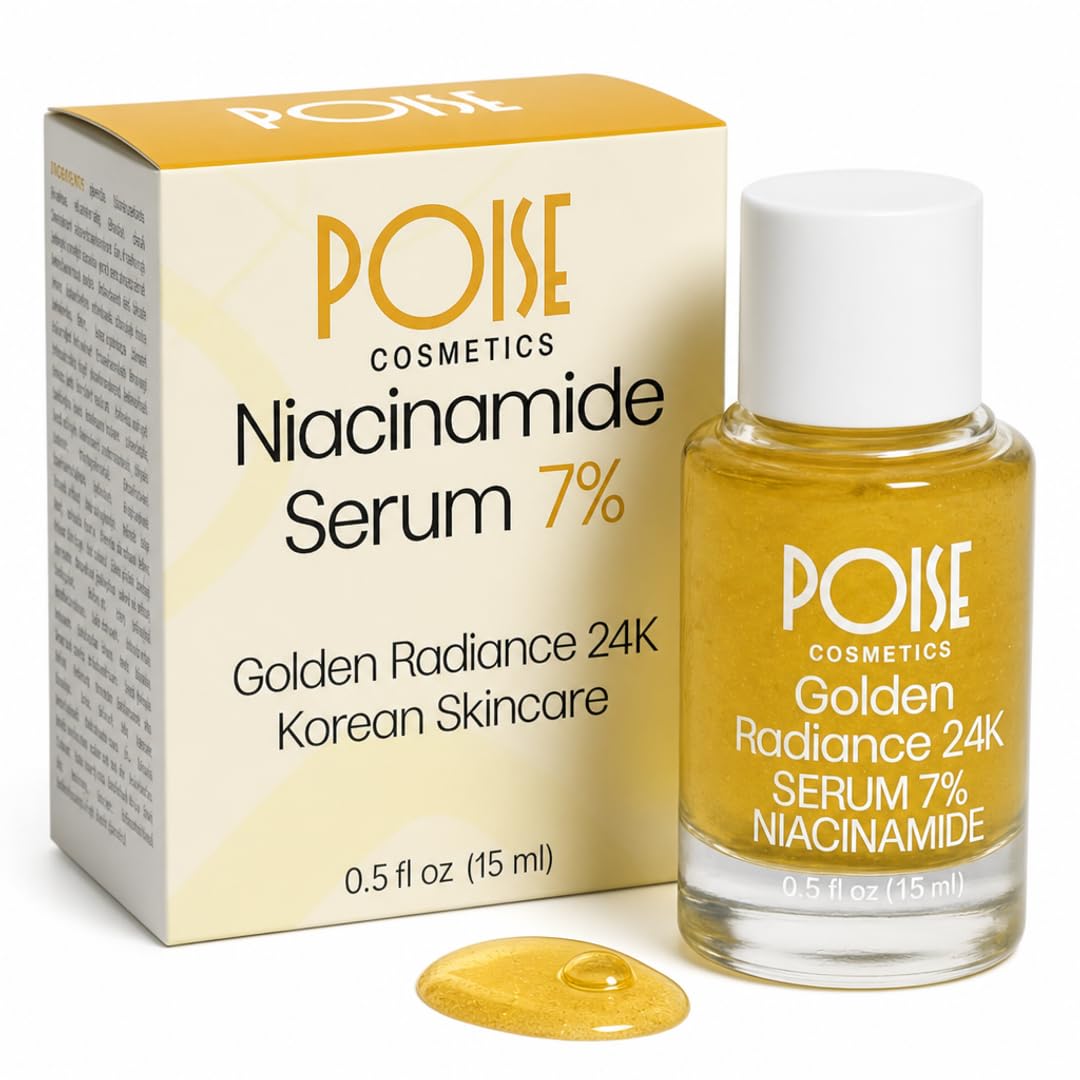 POISE COSMETICS 24K Golden Radiance Serum, Niacinamide and Vitamin C Serum for Vibrancy and Hydration, Helps Even Skin Tone for a Youthful Glow (0.5