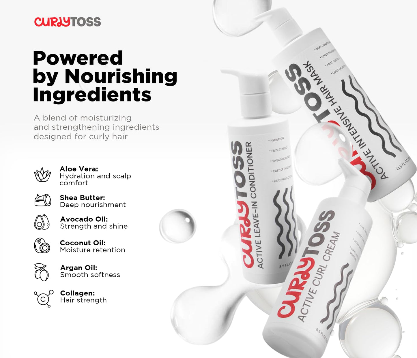 CURLY TOSS Complete Curl Routine Kit - Shampoo & Conditioner Set, Leave-In Treatment, Styling Cream & Repair Mask for Defined Curls, Sulfate-Free Care Beauty & Personal Care curlytoss