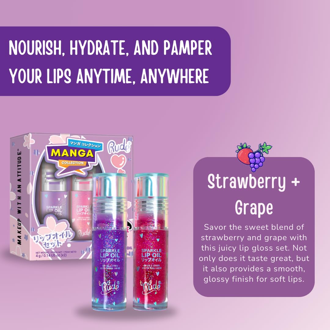 RUDE Cosmetics Lip Oil for Women, Hydrating Lip Gloss Oil Set, Lightweight & Nourishing, Moisturizing Care with a Glossy Finish, Ideal for On-the-Go Beauty & Personal Care RUDE