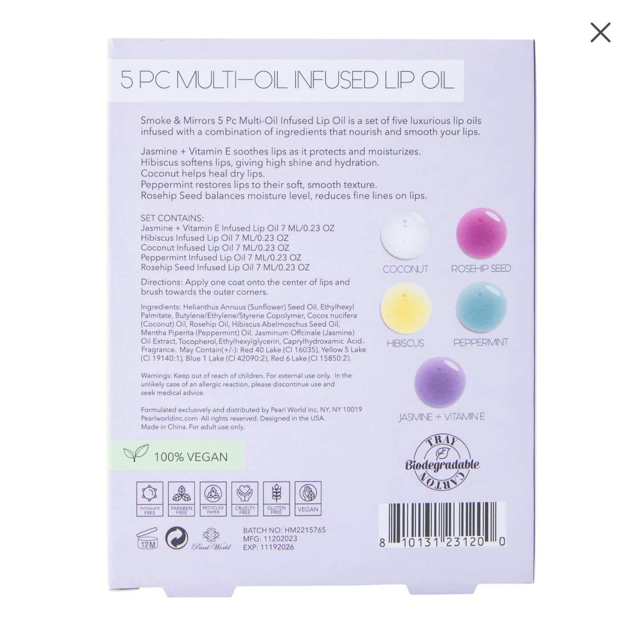 Smoke & Mirrors 5 Pc Multi-Oil Infused Lip Oil Set, 0.24 Fl oz Each Beauty and Personal Care Smoke & Mirrors