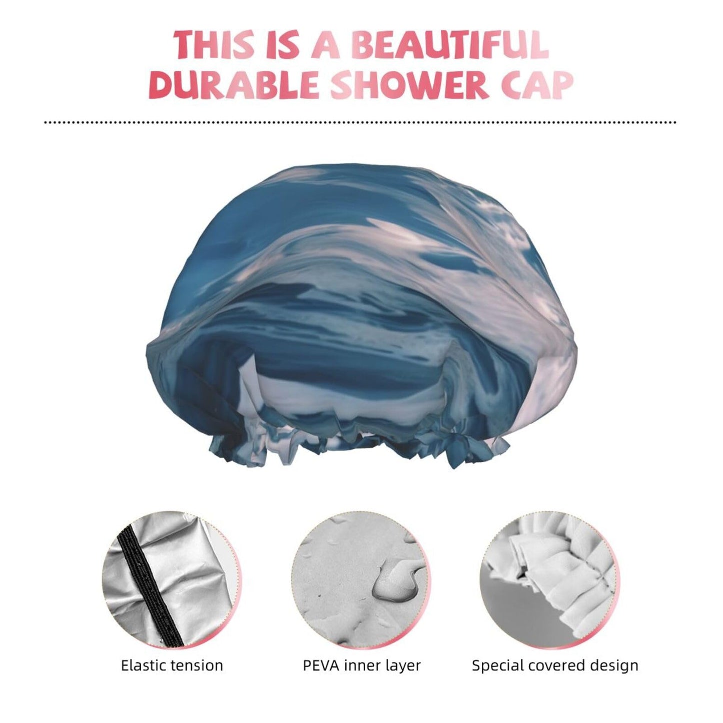 Ocean Waves Shower Cap for Women Men Large Reusable Shower Bonnet Double-Layer Waterproof Bath Caps Elastic Band Hair Hat for All Hairstyles Beauty and Personal Care BWLHJKE