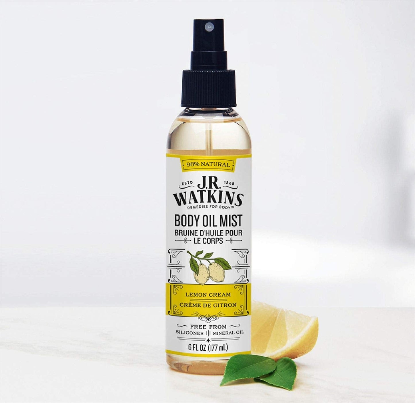 J.R. Watkins Natural Hydrating Body Oil Mist, Lemon Cream, Moisturizing Body Oil Spray for Glowing Skin, USA Made and Cruelty Free, 6 fl oz, Single Beauty & Personal Care J.R. Watkins