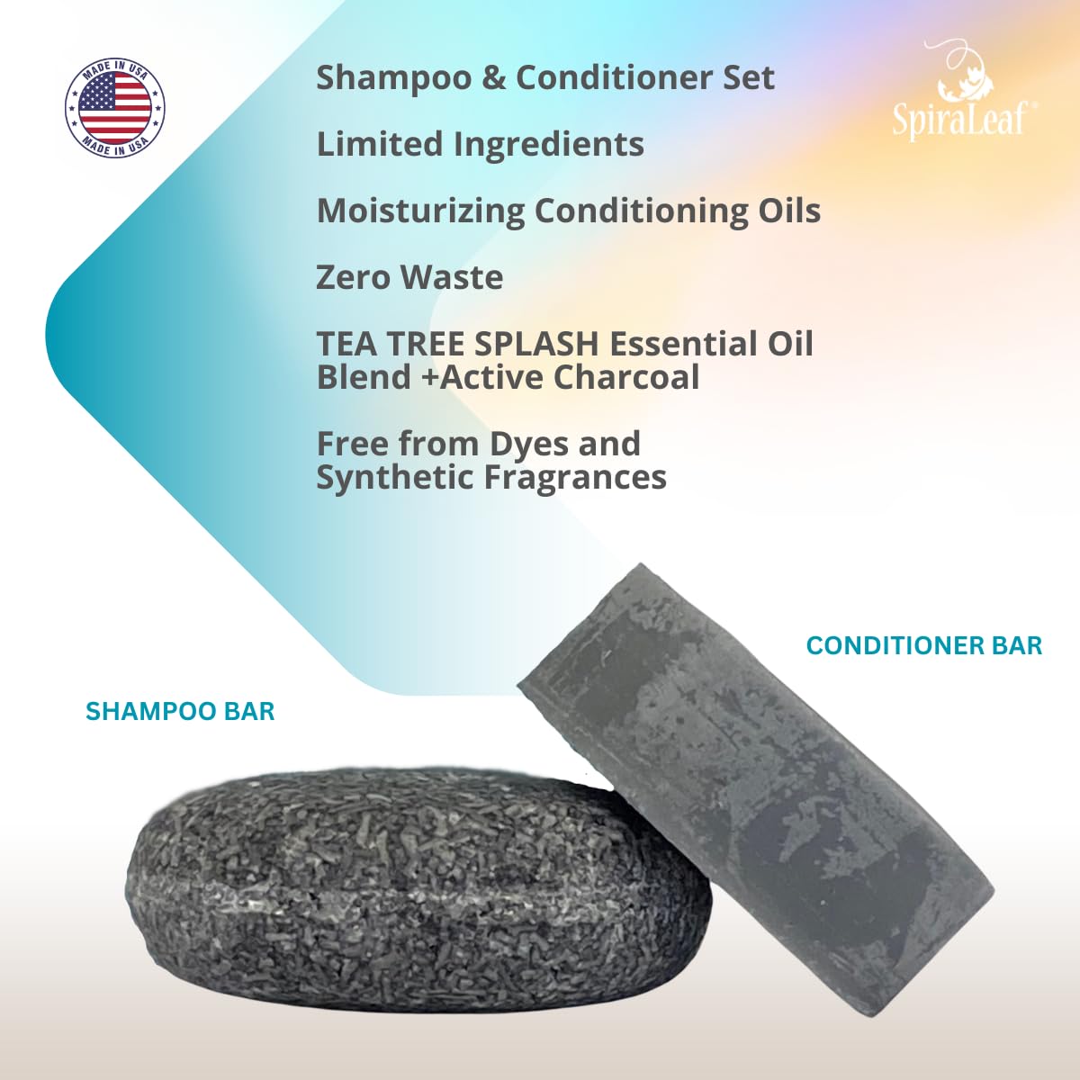 SPIRALEAF Solid Shampoo Bar & Conditioner Bar Set, TEA TREE SPLASH Essential Oil Blend, Limited Ingredients, Concentrated Formula, Fragrance-Free Beauty & Personal Care Spiraleaf