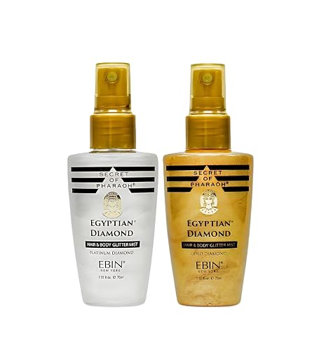 Secret of Pharaoh Egyptian Diamond Platinum Bundle with Gold Body Glitter Spray 2.37 Fl Oz Each by EBIN New York - Shiny Glitter Spray for Hair Beauty & Personal Care EBIN NEW YORK
