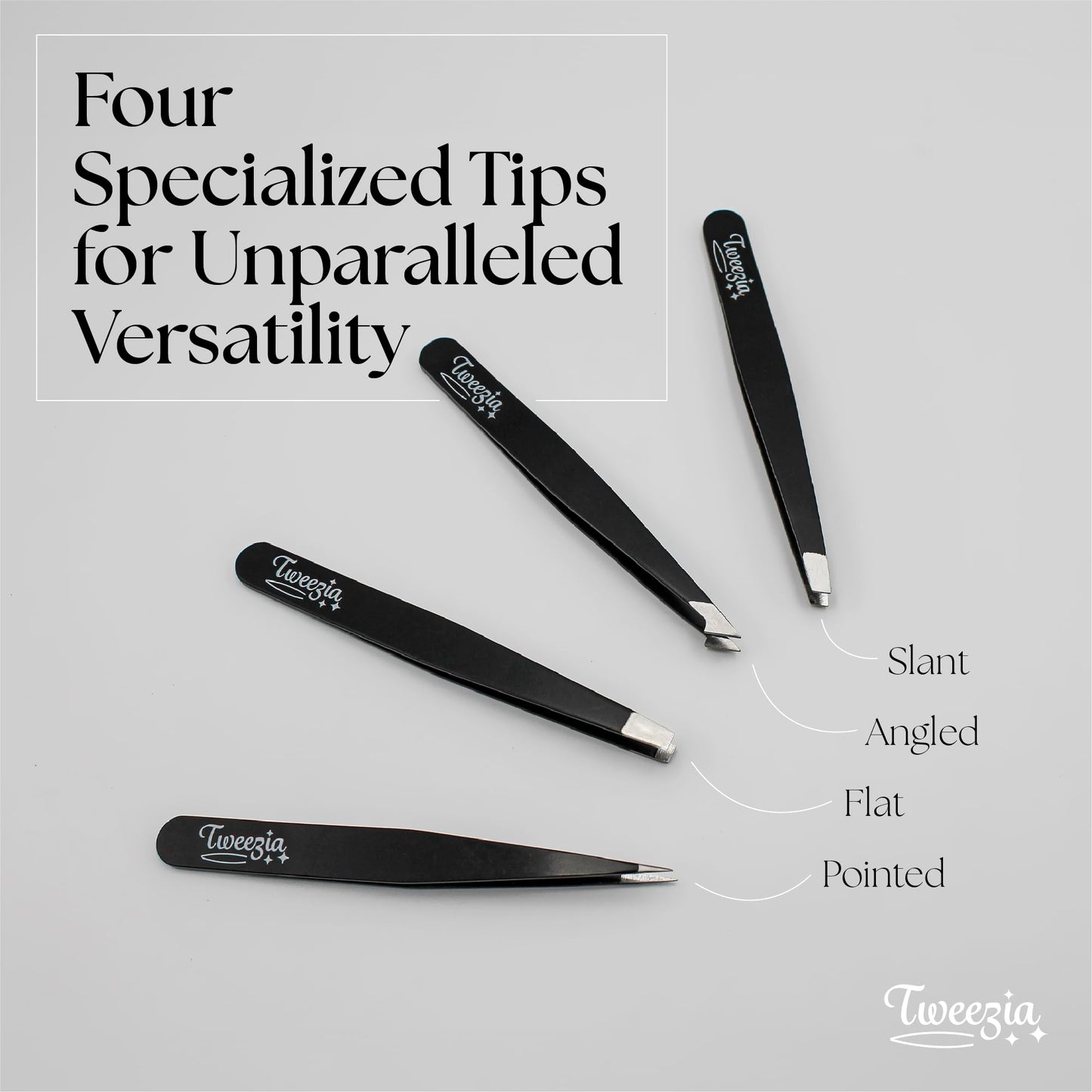 TWEEZIA Stainless Steel Precision Tweezers Set with Mirror Case, 4 Piece Beauty and Personal Care Houseify