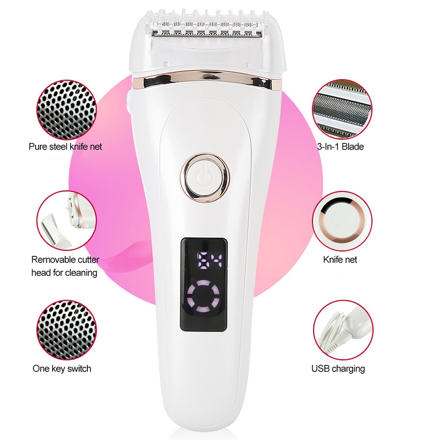 XHTLLO Women Electric Shaver, USB Charging, Waterproof, Low Noise Hair Removal Tool with 3 Blade System, 70 Minutes Usage Time, Includes Cleaning Beauty and Personal Care XHTLLO