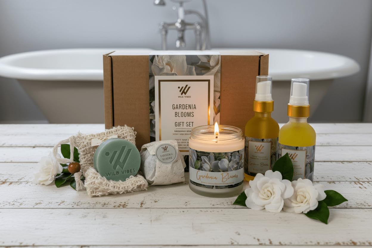 Wild Vibes Gardenia Blooms Aromatherapy Gift Box Perfect for Birthdays, Mother's Day, Thank You Days. Luxurious Body Oil, 2 in 1 Bubbles, Bath Bomb Beauty & Personal Care Wild Vibes