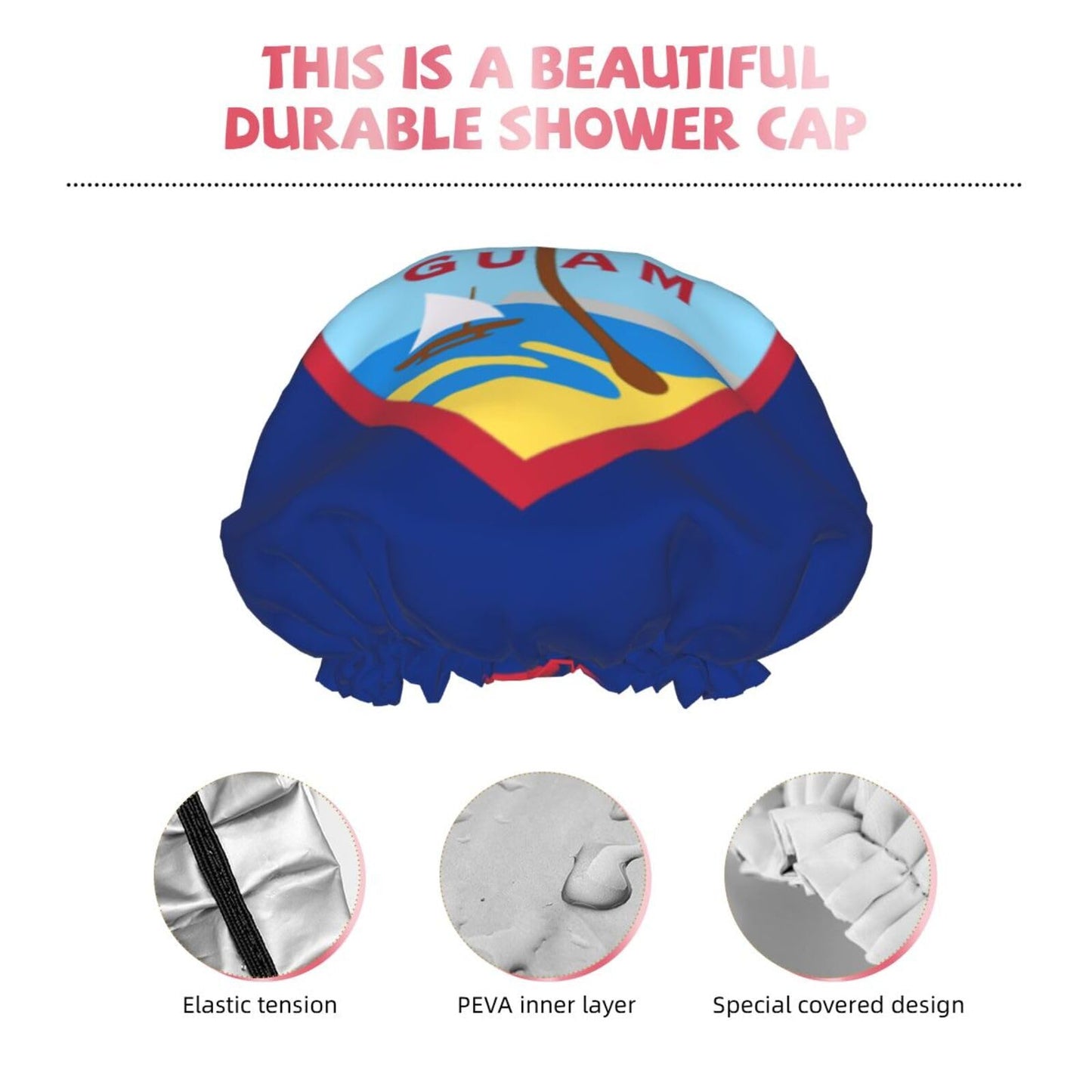 Guam Flag Prints Shower Cap Double Layer Lined Waterproof Bathing Shower Hat Beauty and Personal Care Hayyett