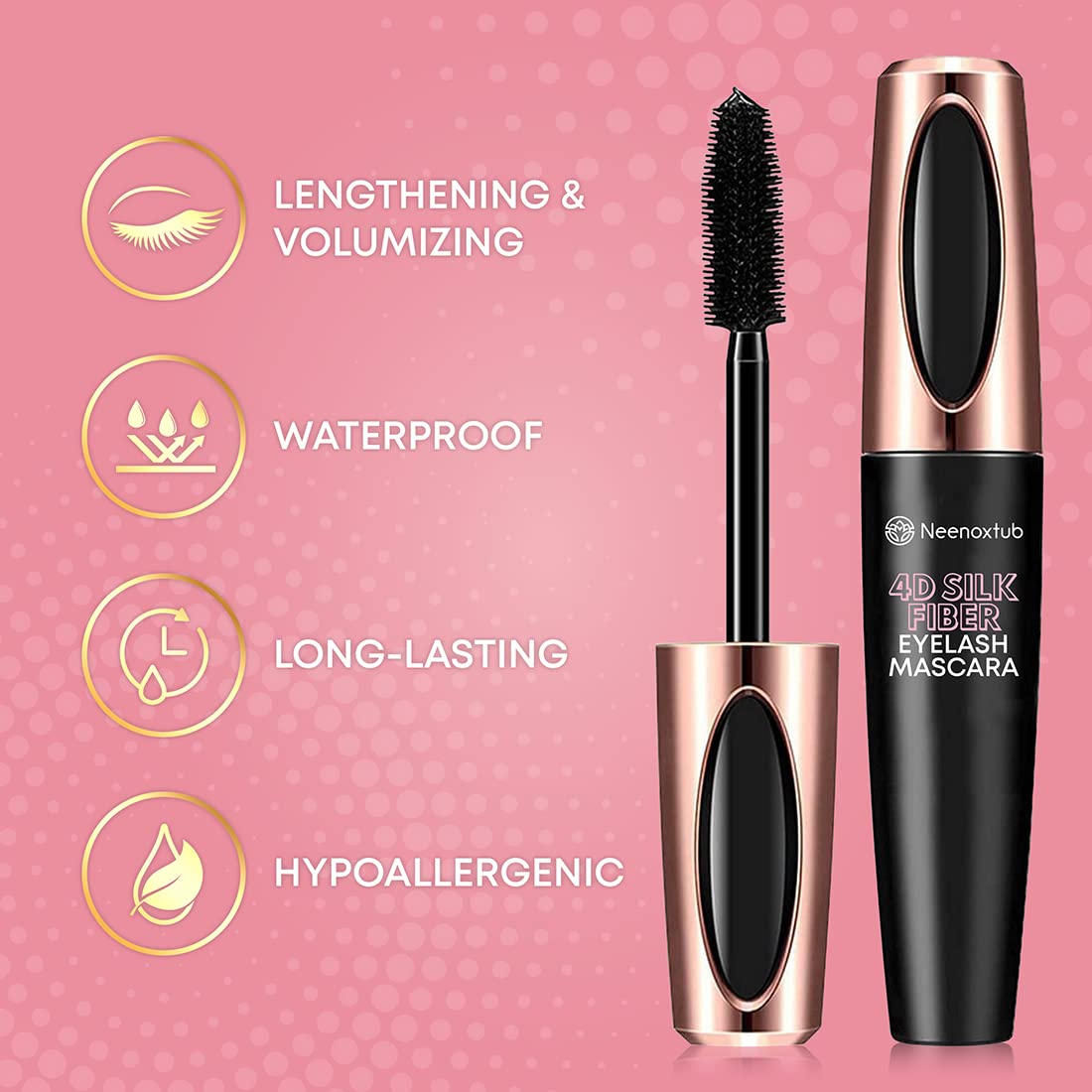 Neenoxtub 4D Silk Fiber Lash Mascara, Lengthening and Thick, Long Lasting, Waterproof & Smudge-Proof, Hypoallergenic Formula 2 Pack Black Beauty & Personal Care Neenoxtub