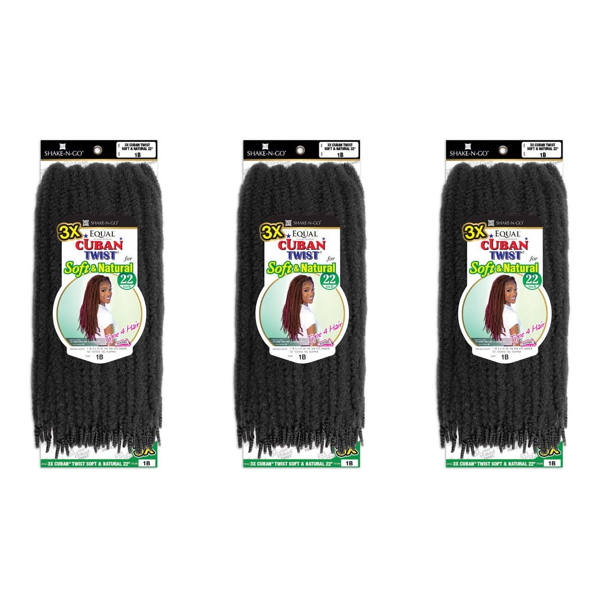 Shake-N-Go 3x Cuban Twist Soft & Natural 22", 3-Pack, (1)