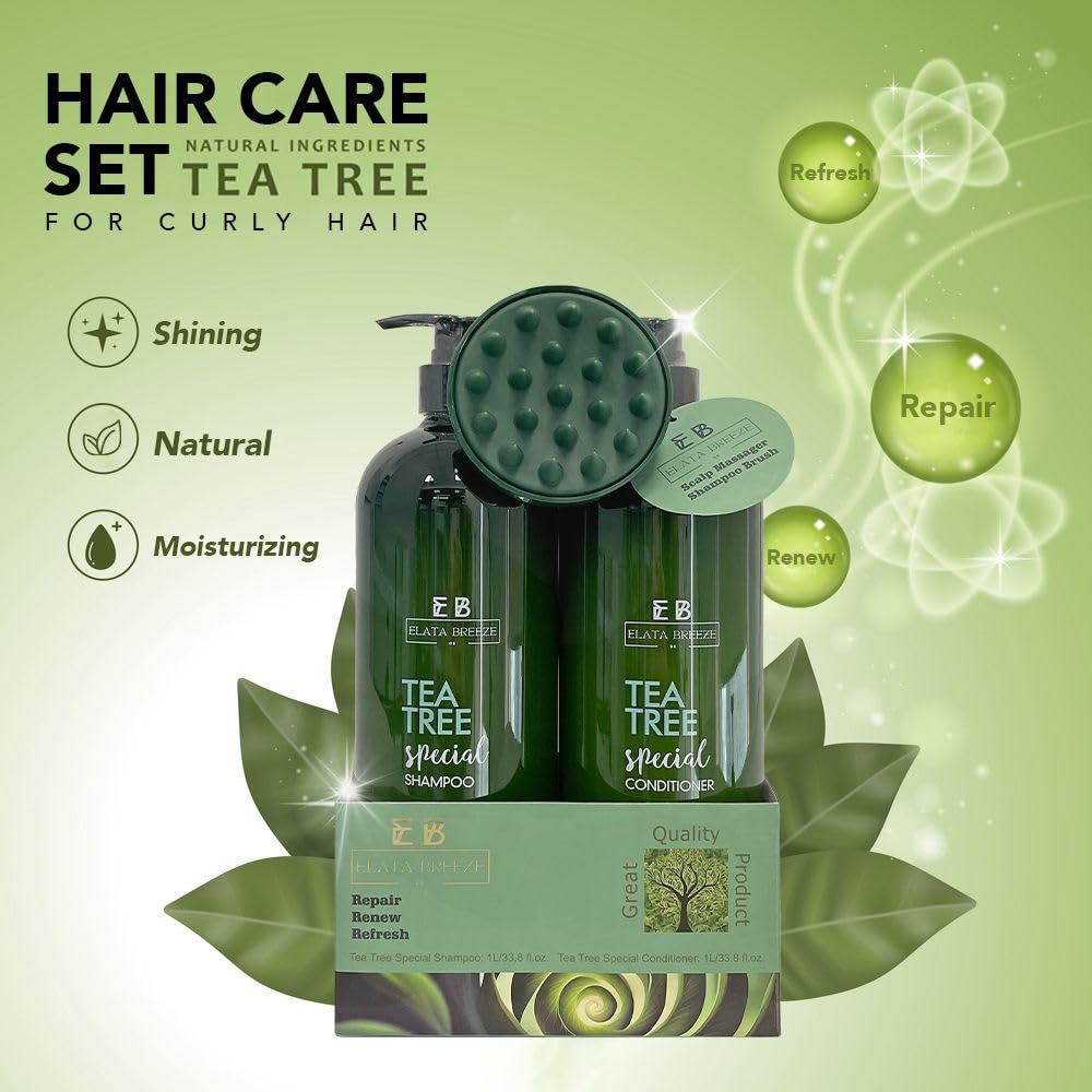 Peppermint Tea Tree Special Shampoo and Conditioner Set (33.8 0z)- Elata de Breeze with Scalp Massager Brush | Soothes Itchy Scalp, Deep Cleans Beauty & Personal Care Elata De Breeze