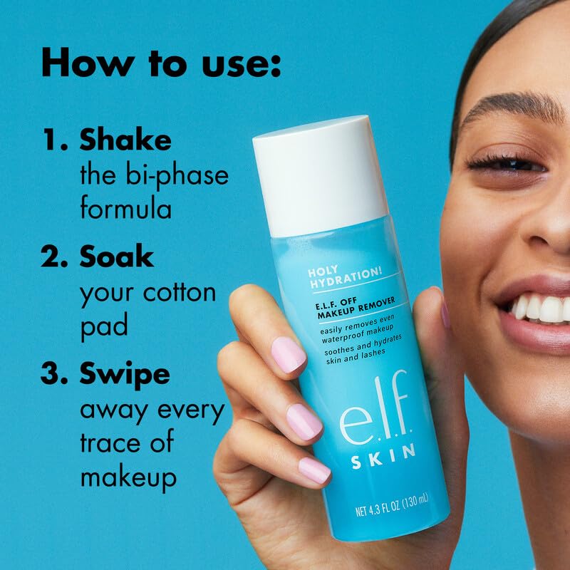 e.l.f. SKIN Holy Hydration Off Makeup Remover, Liquid Makeup Remover For Eye, Lip & Face Makeup, Gentle Formula, Vegan Beauty & Personal Care e.l.f.