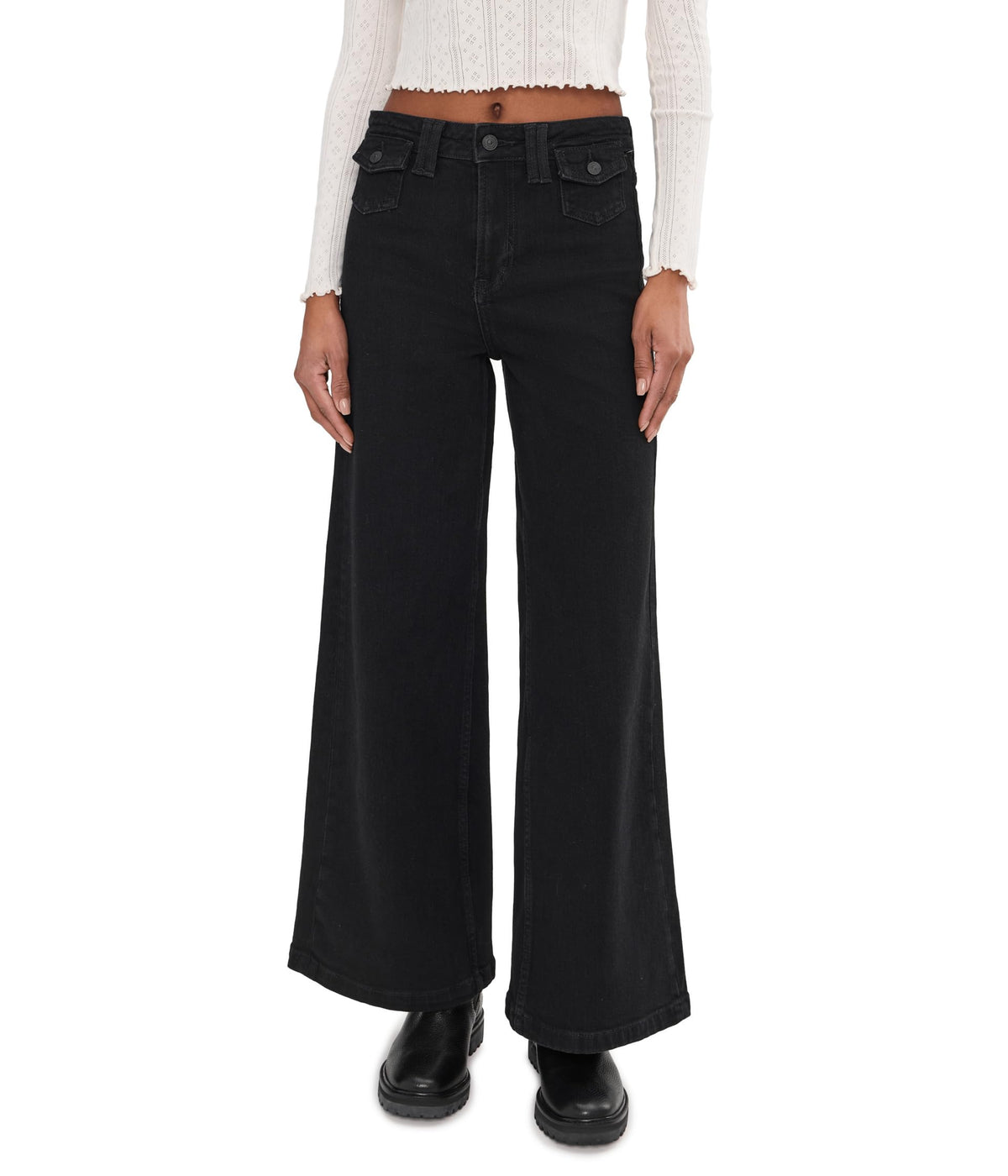 Free People, Womens, Kellee High-Rise Palazzo, Black Eyeliner, Size: 26, Inseam: One Size