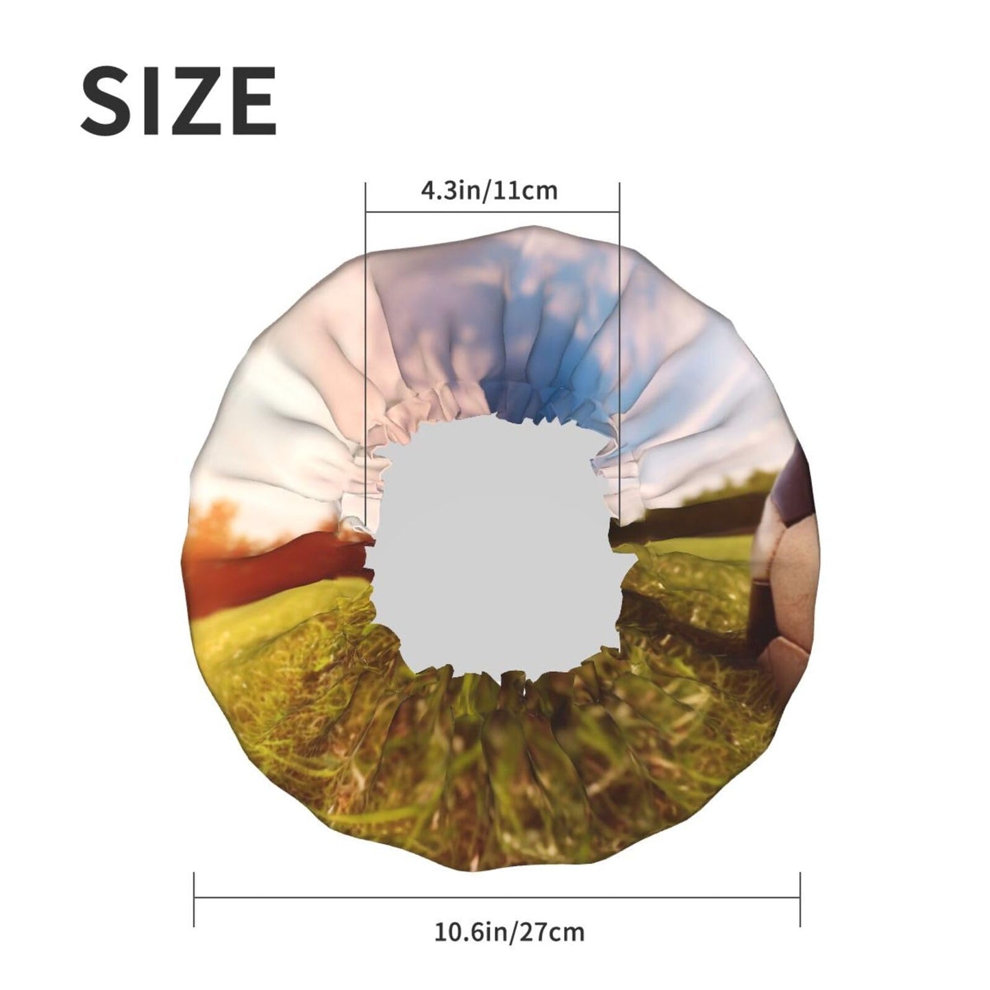 soccer ball on a field Shower Cap for Women Men Large Reusable Shower Bonnet Double-Layer Waterproof Bath Caps Elastic Band Hair Hat for All Beauty and Personal Care BWLHJKE