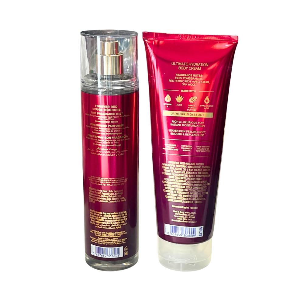 Bath & Body Works FOREVER RED Fine Fragrance Mist & Ultimate Hydration Body Cream 2pc Gift Set with a Red Bow for Holidays - Full Size Beauty and Personal Care Bath & Body Works