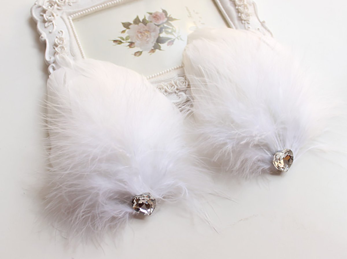 2PCS Girls Heart-shaped Feather Hair Clip Headpiece Party Hairpins Hair Barrettes Hair Accessory Bridal Wedding Feather Fascinator (White) Beauty & Personal Care Fodattm