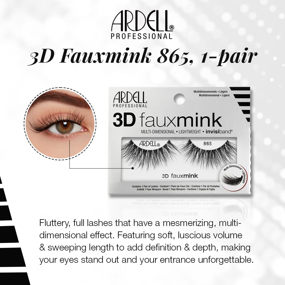 Ardell 3D Faux Mink Lashes 865 - Lightweight, Reusable, Wispy False Eyelashes for a Dramatic Natural Look, 1 Pair Beauty & Personal Care Ardell