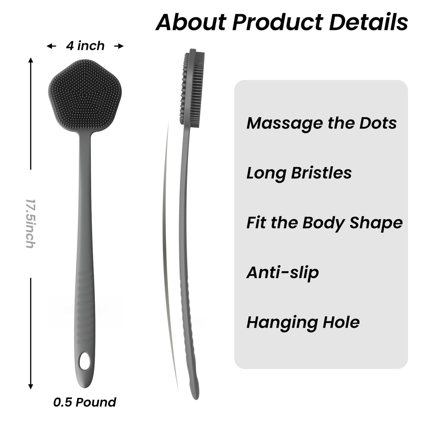 Redfly Silicone Back Scrubber for Shower Brush, 17 inch Long Handled Silicone Body Scrubber for Men & Women, Double Sided Shower Scrubber for Body Beauty and Personal Care Redfly