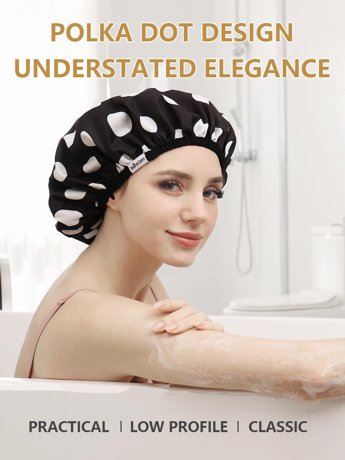 Years calm Shower Caps for Women Reusable Waterproof, Double Layer Waterproof Fabric - Both Sides Usable, Reversible Pattern & Solid Color Design Beauty and Personal Care Years calm