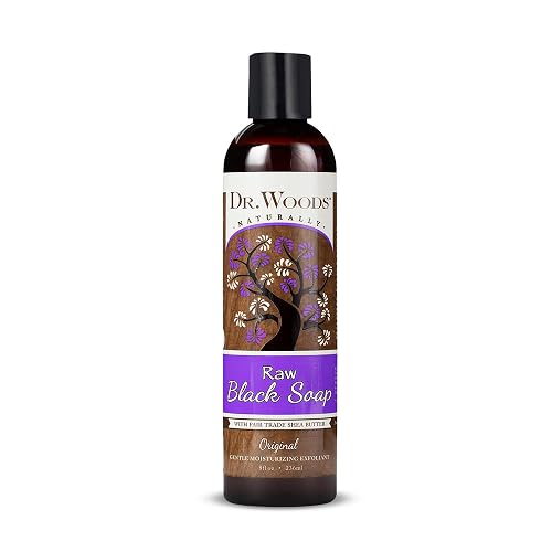 Dr. Woods Raw African Liquid Black Soap - Body Wash for Men and Women, Contains Organic Shea Butter, Gentle Exfoliant, Natural Cleanser for Face Beauty & Personal Care Dr. Woods