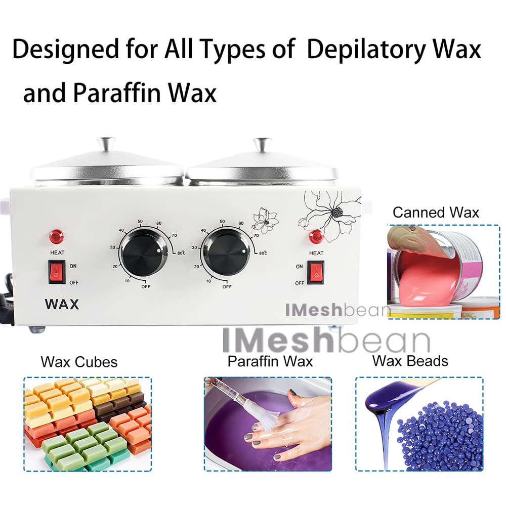 iMeshbean Double Wax Warmer Heater Hair Removal Waxing Kit Hot Paraffin Skin Care Machine SPA Tool Kit with 400g Tea Tree Hard Wax Beans Beauty and Personal Care iMeshbean
