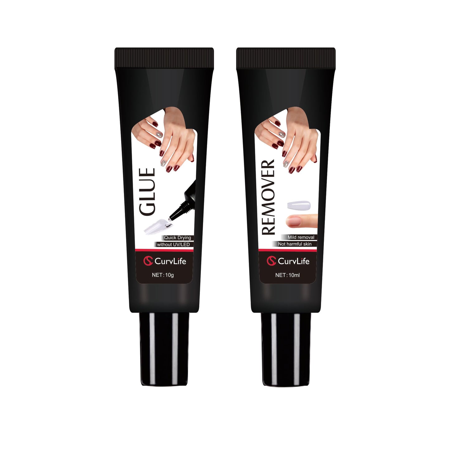 Curvlife Newly Upgraded Quick Drying 10g Semi Solid Nail Glue with 10ml Remover for Press On Nails Tips No Need for UV Lamp Long Lasting Fake Acrylic Beauty and Personal Care CurvLife
