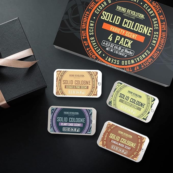 Viking Revolution 4 Pack Mens Solid Colognes 0.5 Oz - Men Solid Perfume with Cedar Wood, Clary Sage, Vetiver, Sandalwood Cologne for Mens - Travel Beauty & Personal Care Viking Revolution