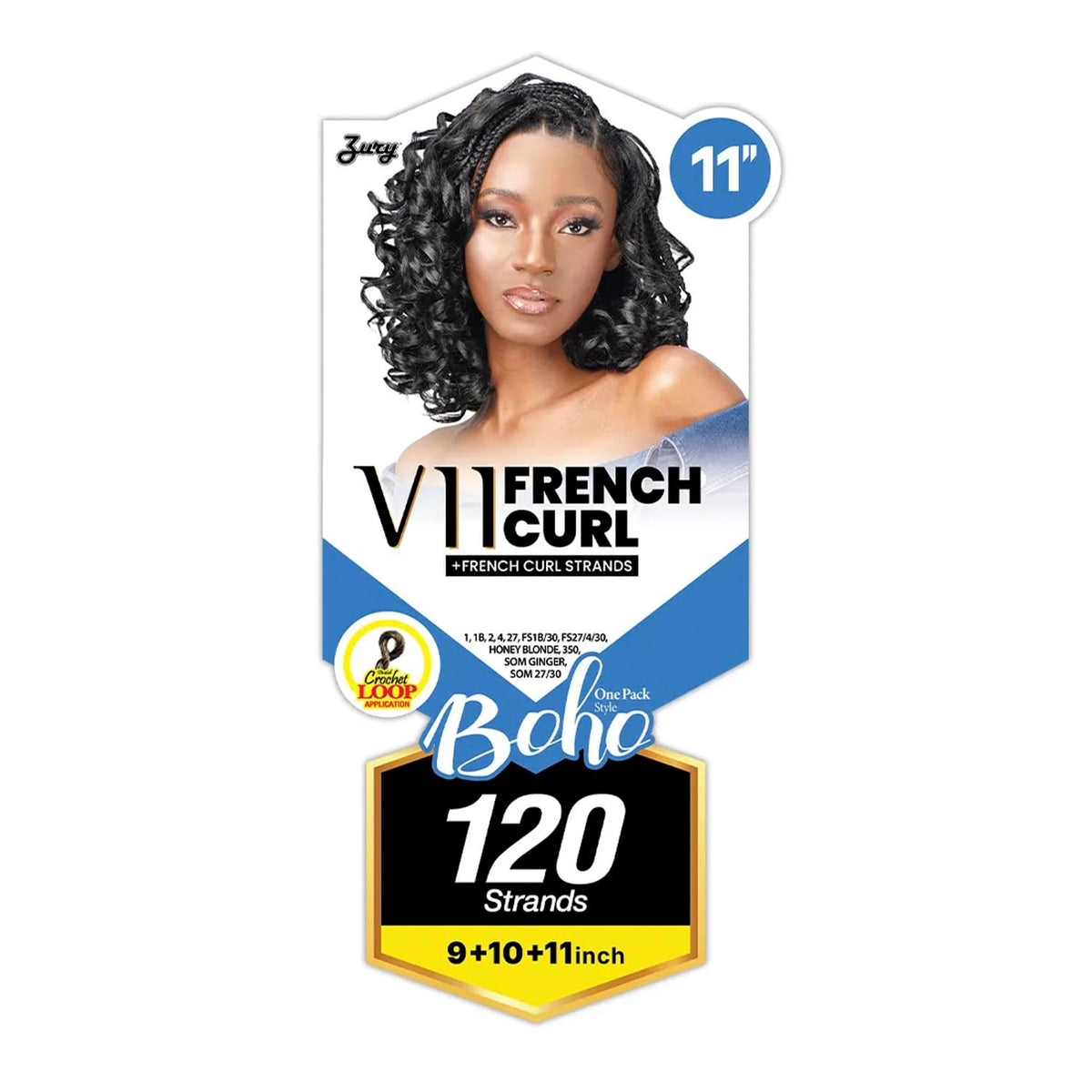 Royal Zury Synthetic Hair Crochet Braids V11 French Curl 9"10"11" (FS1B/30)