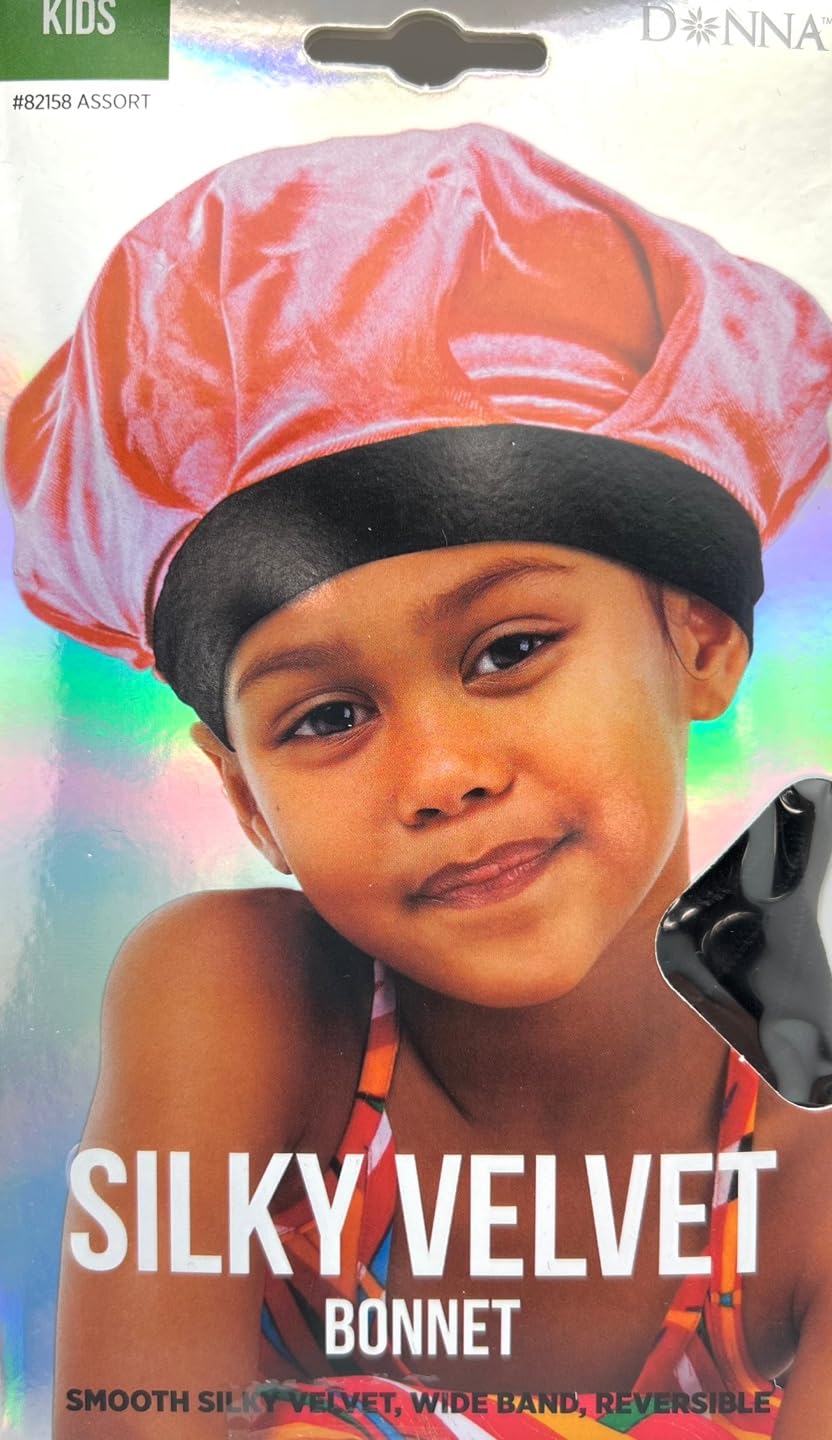DONNA Kids Silky Velvet Bonnet, Shower Cap for Girl and Kids Wide Band, Reversible, Bonnet for Girls, 1pc BLACK COLOR Beauty and Personal Care DONNA