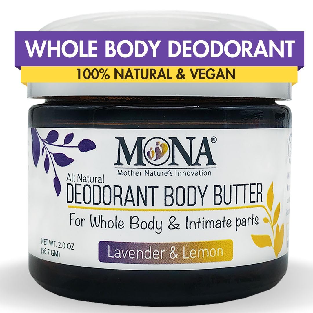 MONA All Natural Deodorant Body Butter for Whole Body & Intimate Parts - Deodorant Cream for Women, Men, and Teens - Sensitive Skin Friendly - Baking Beauty and Personal Care MONA