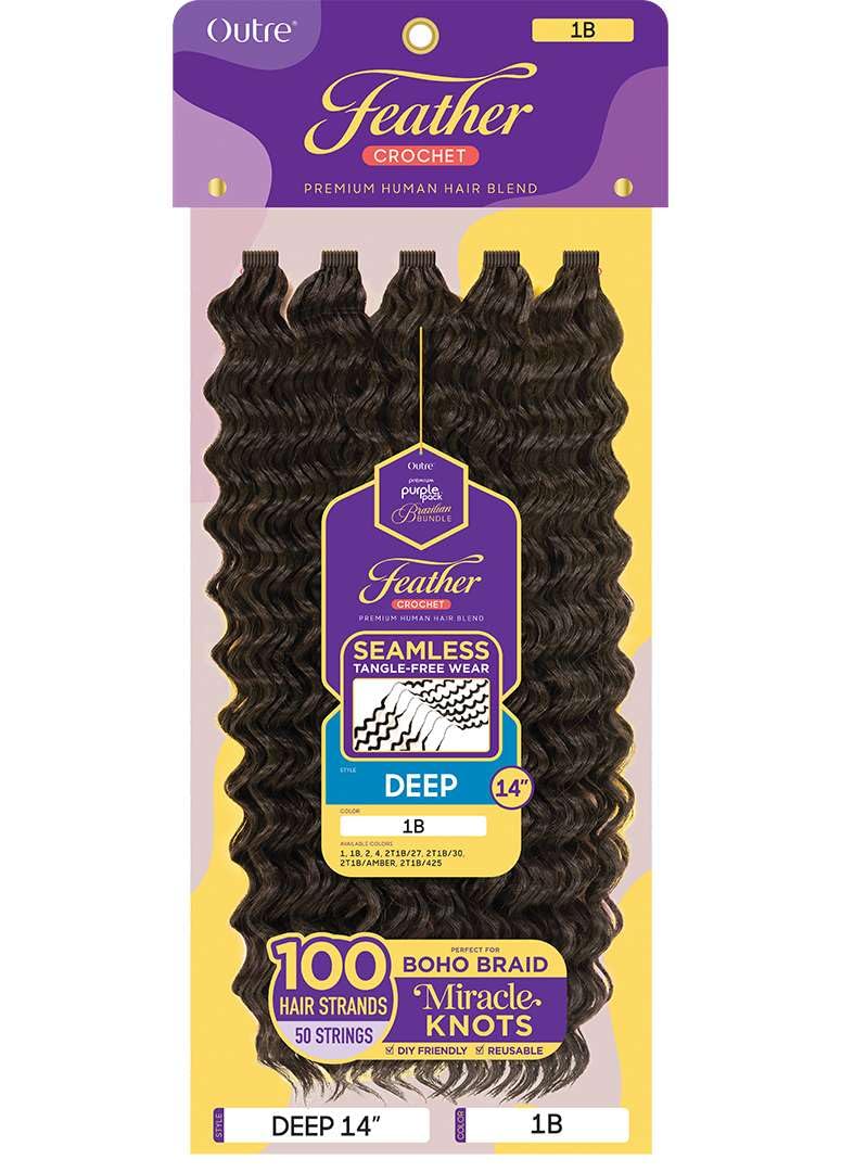 Outre Purple Pack Brazilian Premium Human Hair Blend Feather Crochet Braid - Feather Deep 14" (2T1B/425)