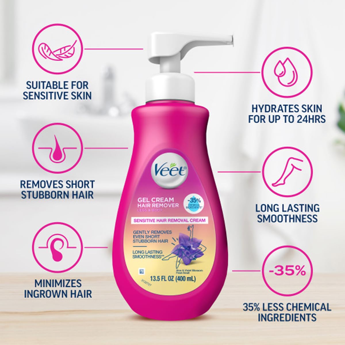 Veet Sensitive Skin Formula with Aloe Vera and Vitamin E, Dermatologically Tested Hair Removal Gel Cream 13.5 Fl Oz. for Legs & Body (5 Pack) Beauty & Personal Care Veet