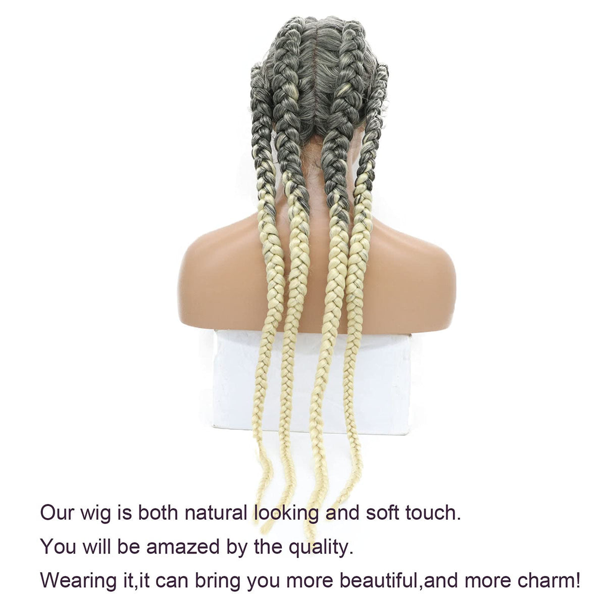 Karissa Hair Blonde Braided Wig Straight French Braid Wigs for White Women Long Blond Microbraids Wigs Grey Lace Front Synthetic Glueless Braided