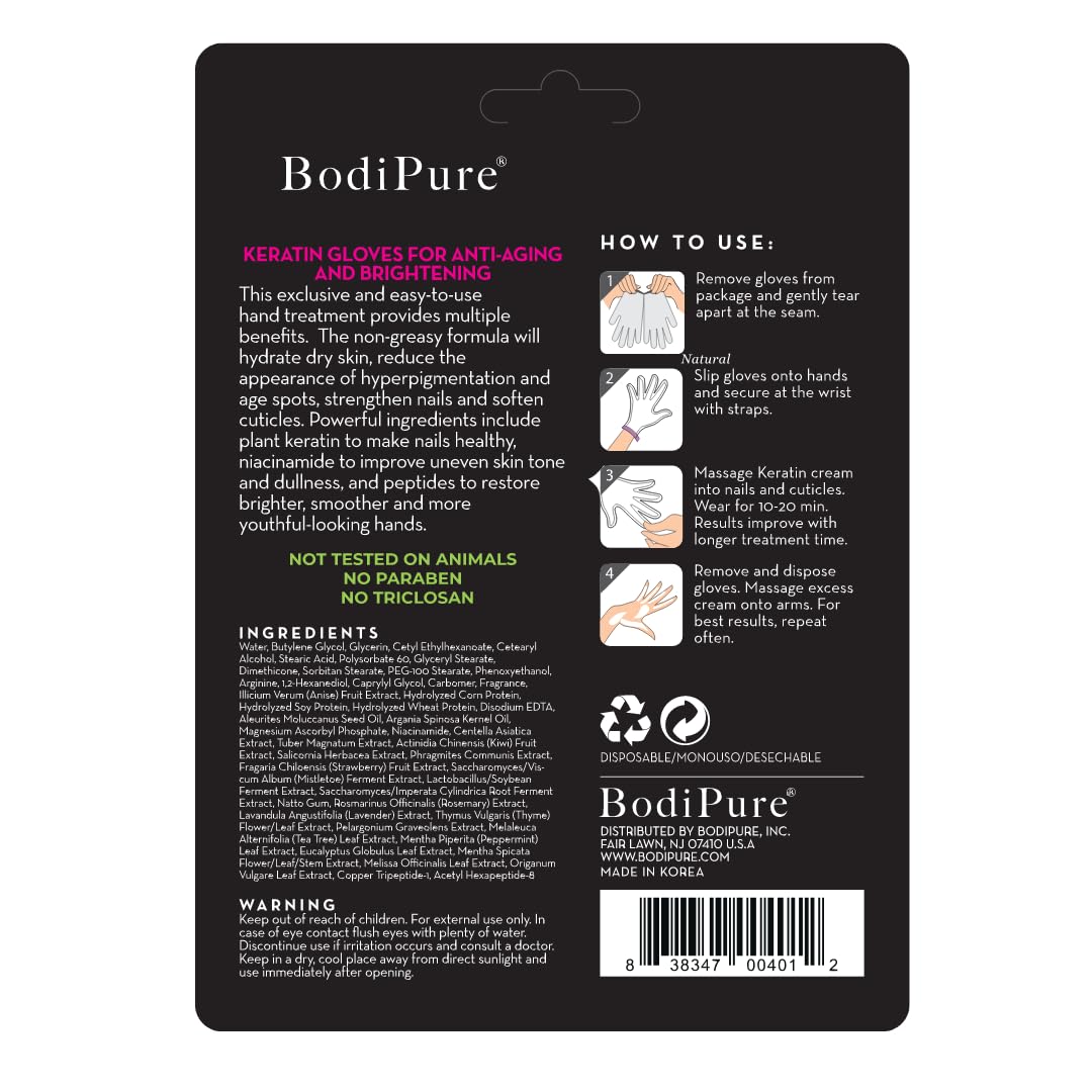 Bodipure Premium Hand Mask Keratin Gloves | Moisturizing Gloves for Dry Hands & Nail-Strengthening & Cuticle Softening | Spa Experience at Home | Beauty & Personal Care Bodipure