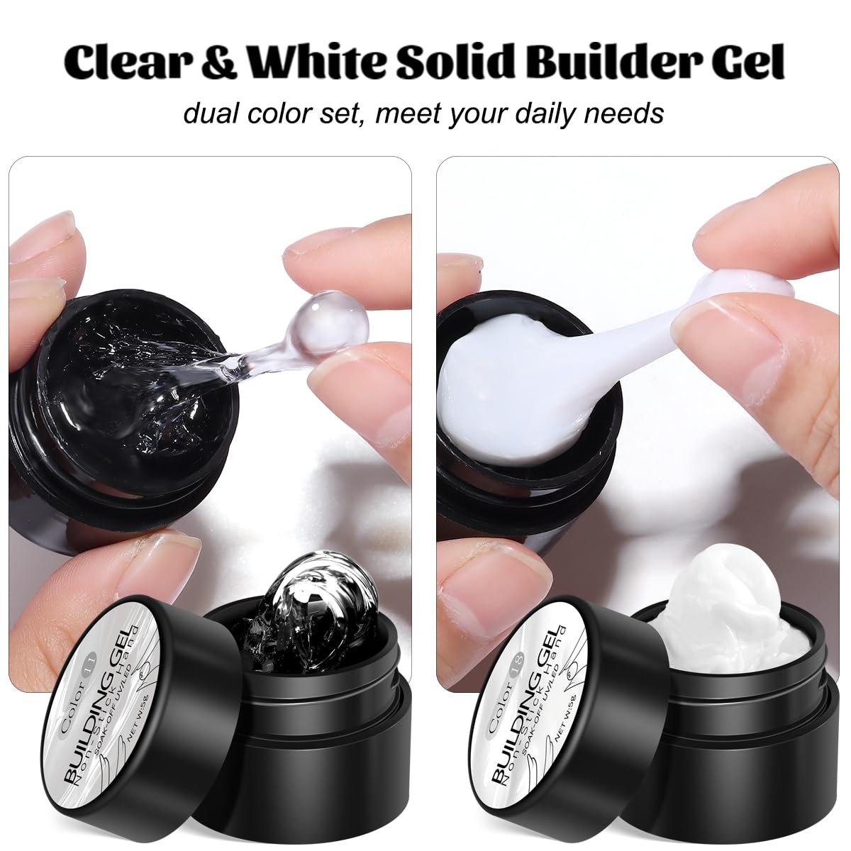 Fcozpjk Solid Builder Gel Kit, 2PCS Clear and White 3D Sculpting Gel Non-Sticky Hand Carving Gels with Silicone Pen Hard Gels for Nails Molding 3D Beauty and Personal Care Fcozpjk