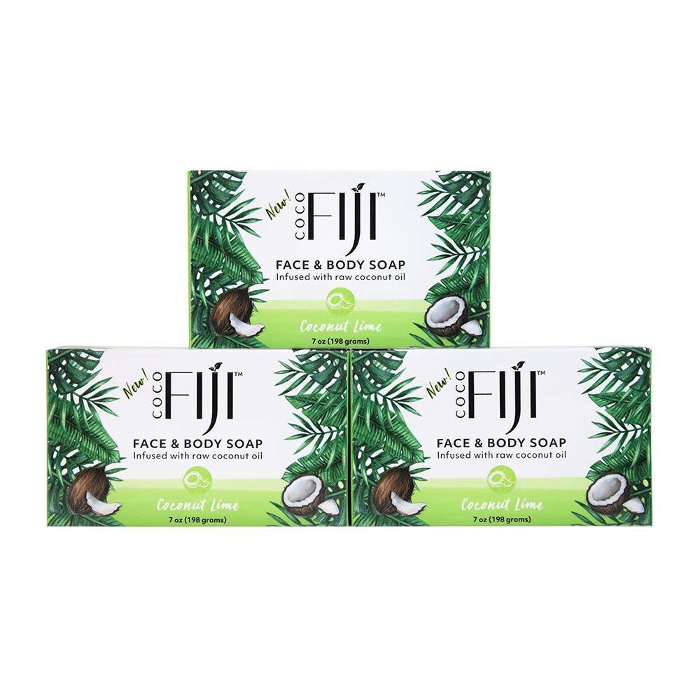 "Coco Fiji Soap Bar for Face and Body Infused With Organic Coconut Oil, Coconut Lime, Essential Oil, Natural Soap for Moisturizing & Pore Purifying Beauty & Personal Care Organic Fiji