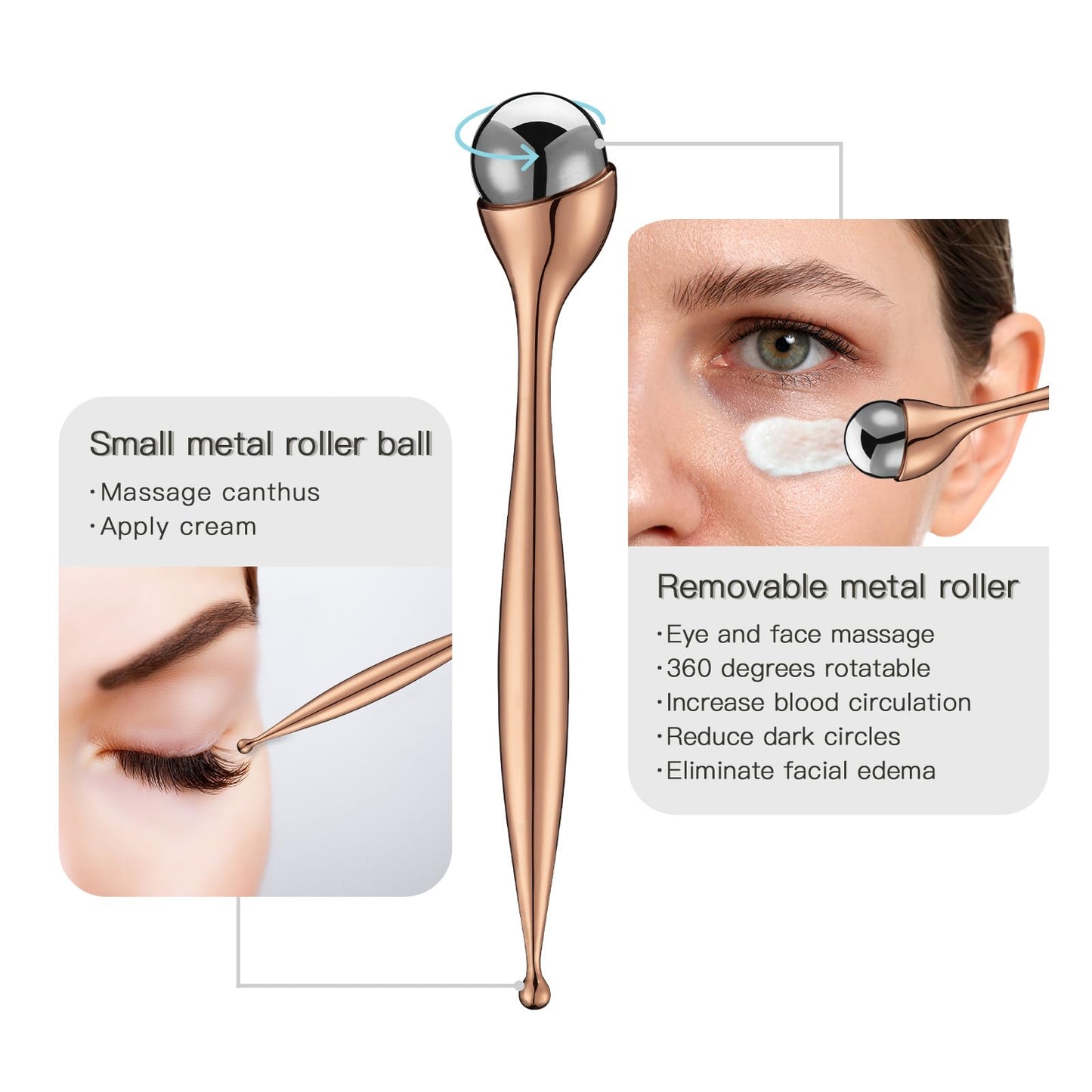 LISAPACK Metal Eye Cream Roller Wand, Face Massage, Facial Massager for Applicator, Reduce Puffiness (Rose Gold) Beauty & Personal Care LISAPACK
