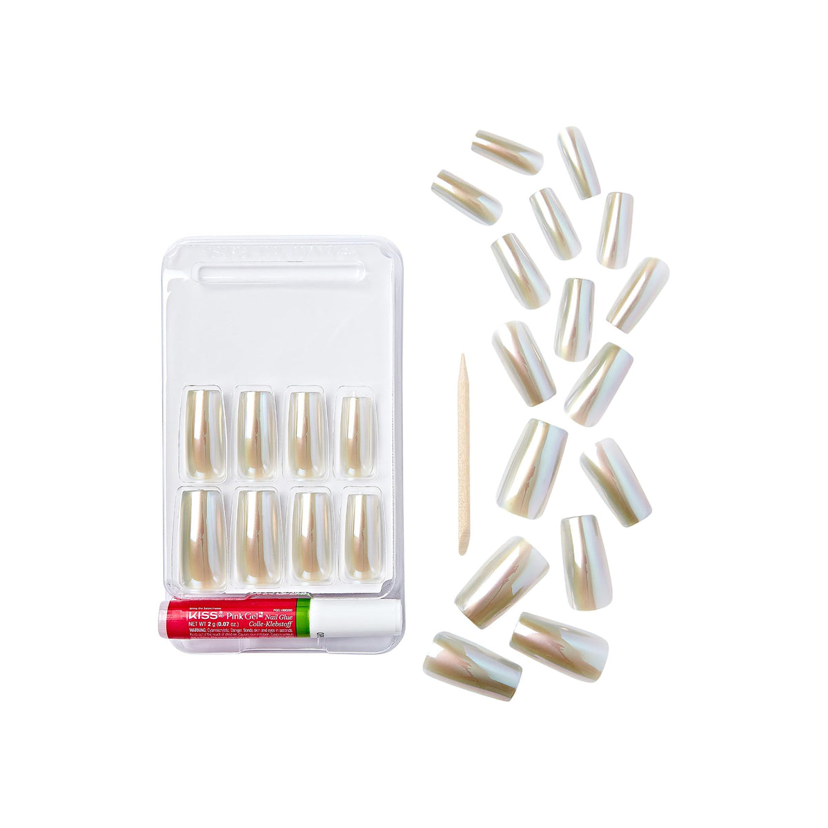 GoldFinger False Nails Kit, Special Chrome Effect, Long Square Metallic Silver Design Nail, Long-Lasting Hottest Trend Press on Nails, Convenient