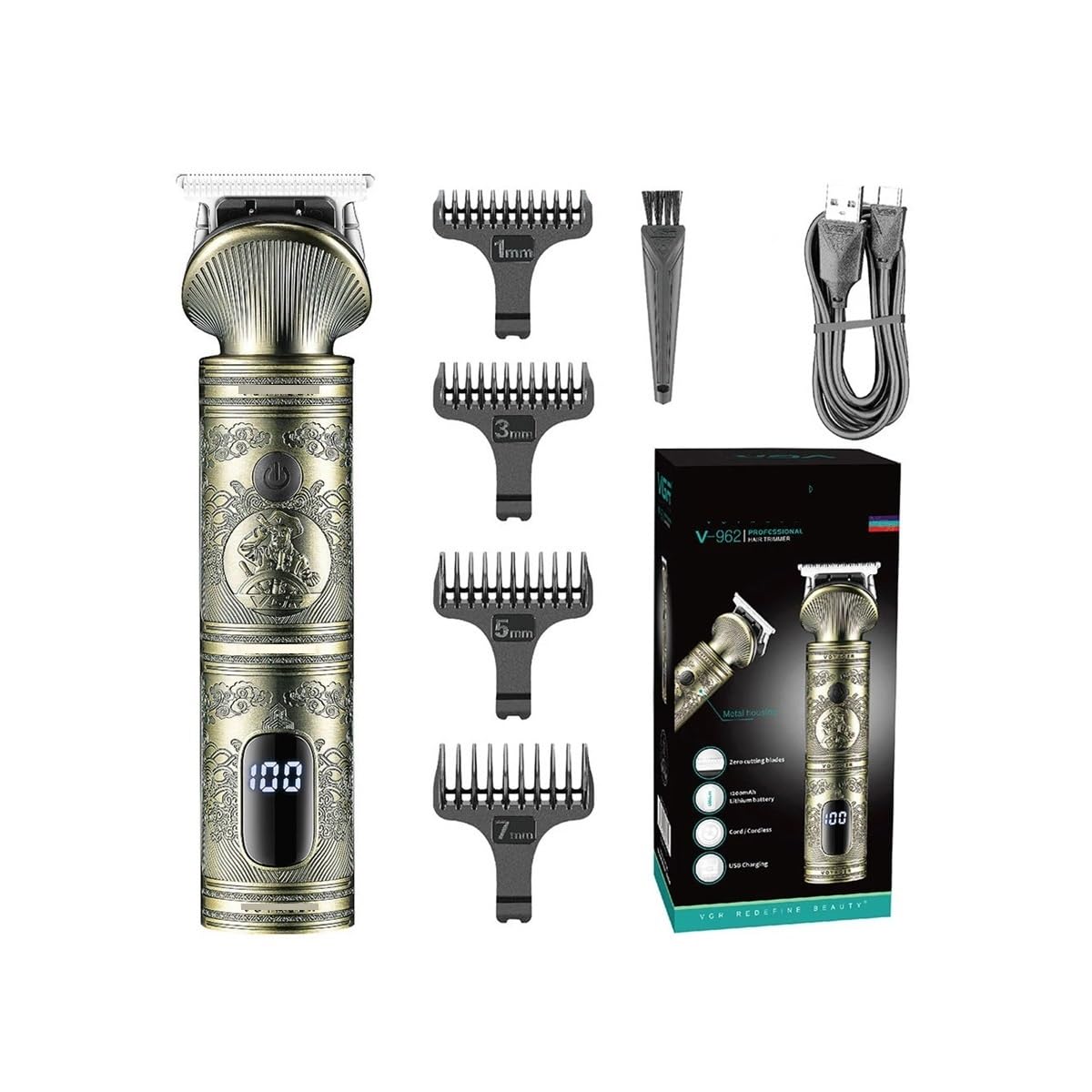 EWKYLSEM Professional high-end Hair Trimmer Set, Retro Metal Electric Push Shear, Home LED Intelligent Digital Clipper, Shaver(Yellow) Beauty and Personal Care EWKYLSEM