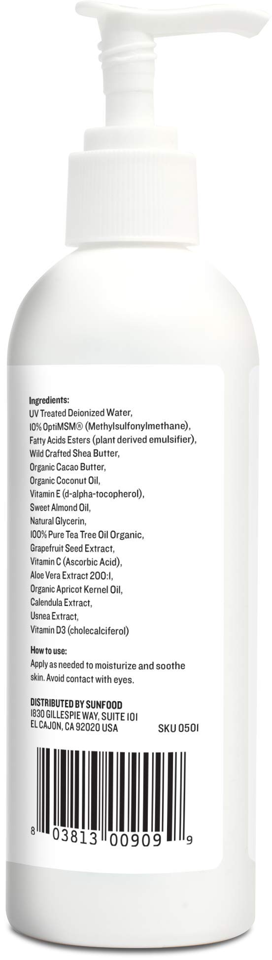 Sunfood Superfoods Unscented MSM Lotion. 8 oz Bottle Beauty & Personal Care Sunfood Superfoods