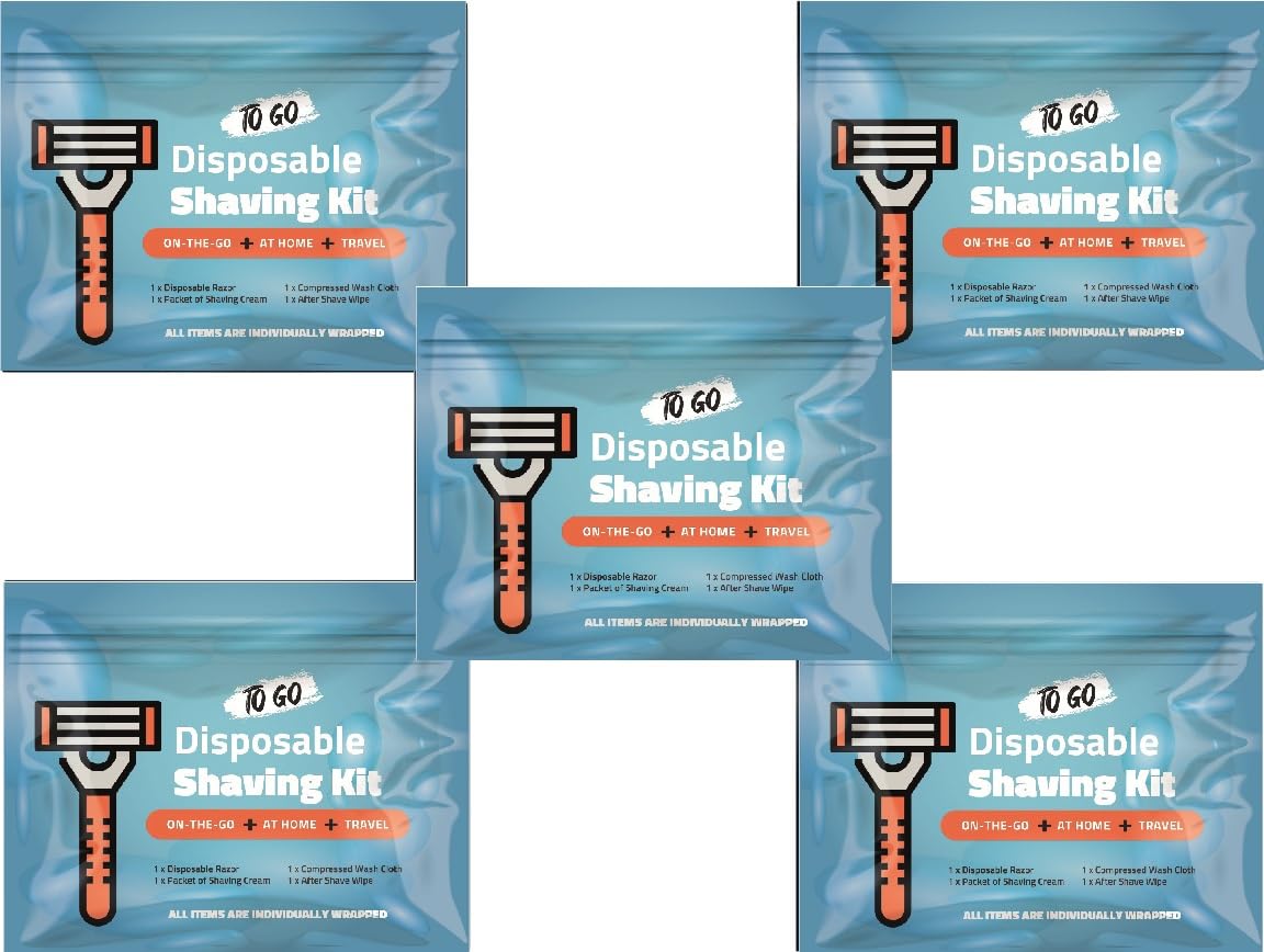 Shaving Kit with Razor, Shaving Cream, Washcloth & Aftershave Wipe - Men’s Travel Shave Set for Hotels, Shelters & Outreach - Disposable Grooming Pack Beauty and Personal Care pH Advantage