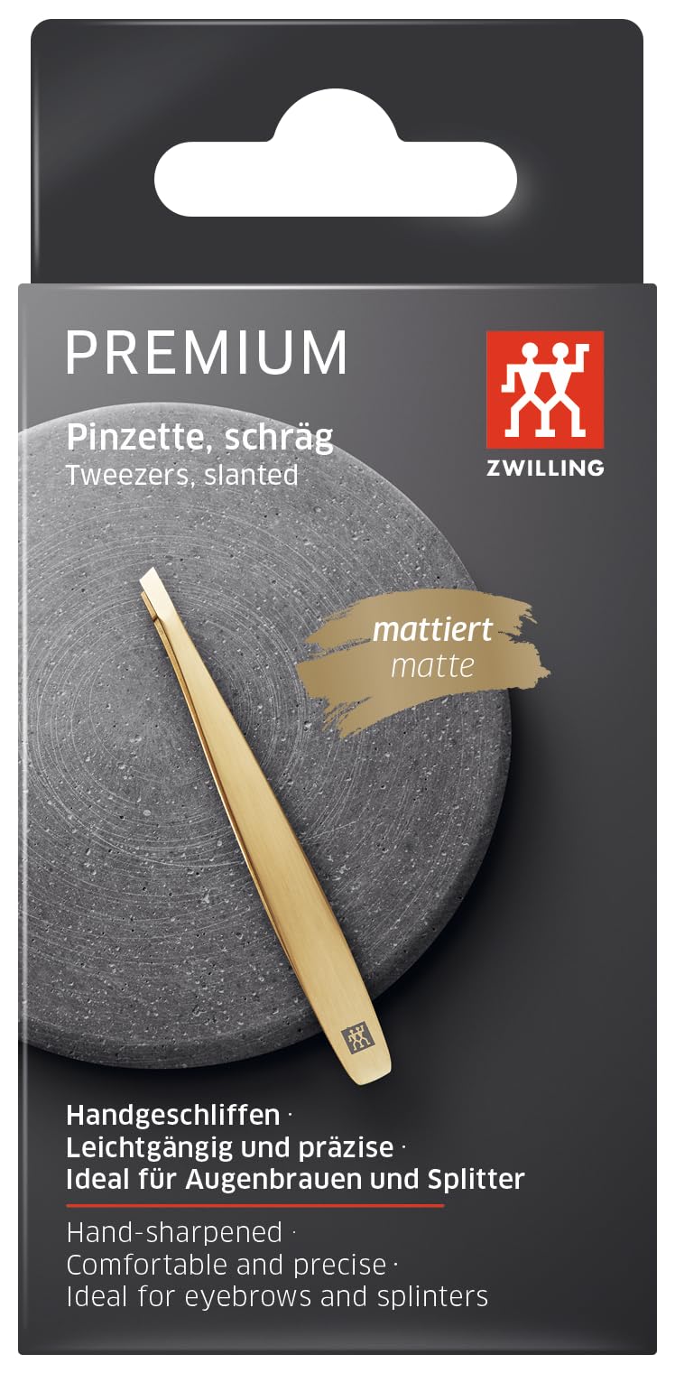 ZWILLING Tweezer Slanted (plucking eyebrows, removing splinters, hand finished, roughened tips, hypoallergenic), Premium, Gold, 3.5 inch Beauty and Personal Care ZWILLING