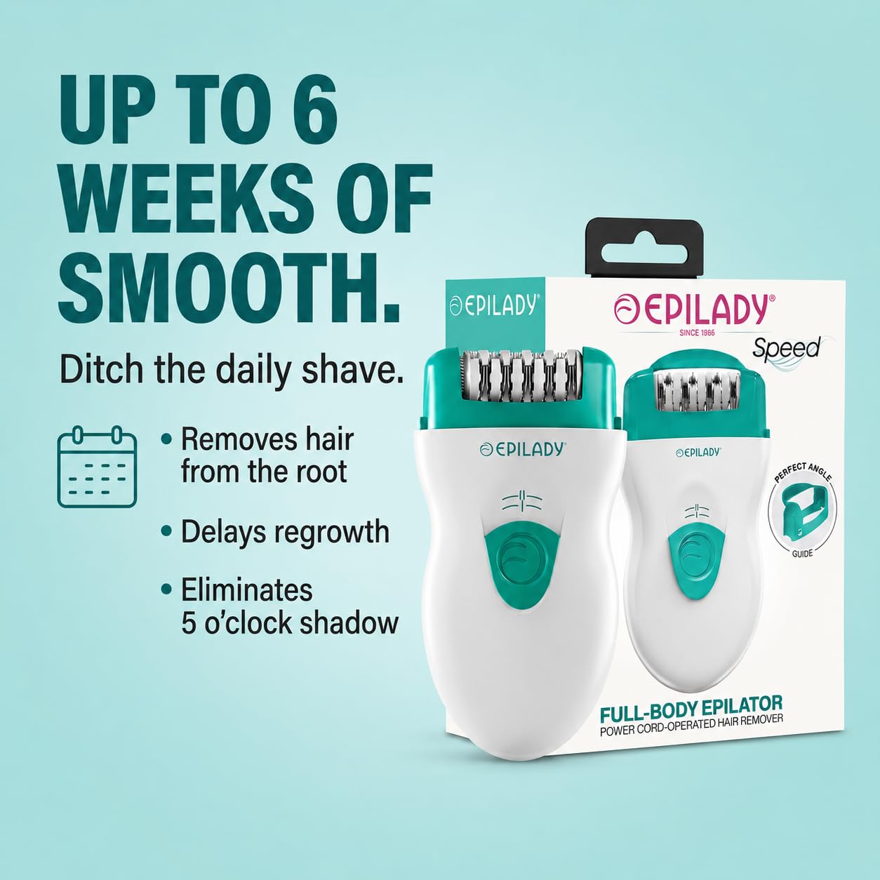 Epilady Speed Corded Epilator for Women - Dual-Speed 40-Disc Root Hair Removal Device for Legs, Underarms and Bikini Area Compact Waterproof Beauty and Personal Care Epilady