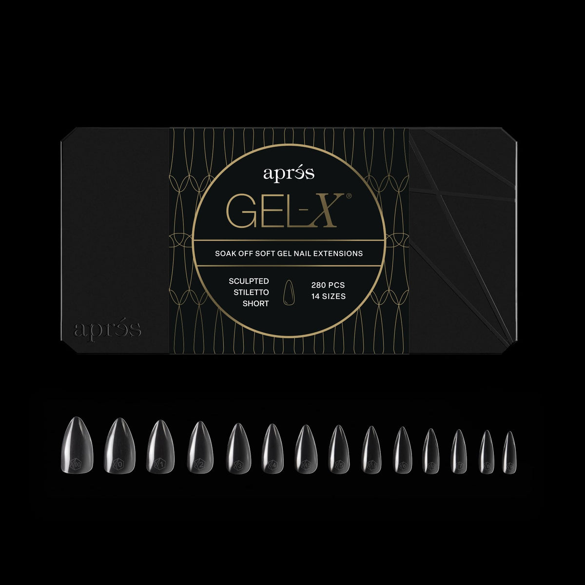 Apres Gel-X® Stiletto Box of Nail Tips | 280 Gel-X Tips, Soft Gel Tips, 14 Sizes 00-9 | Half-sizes Included (Sculpted Stiletto Short, 280 Count)