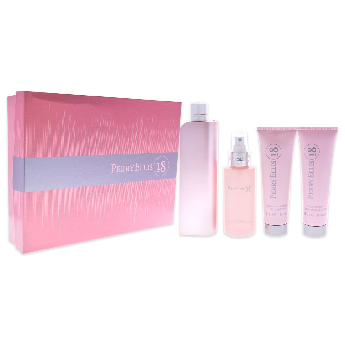 Perry Ellis 18 Women 3.4oz EDP Spray, 3oz Body Lotion, 4oz Body Mist, 3oz Bath and Shower Gel 4 Pc Gift Set Beauty & Personal Care Perry Ellis