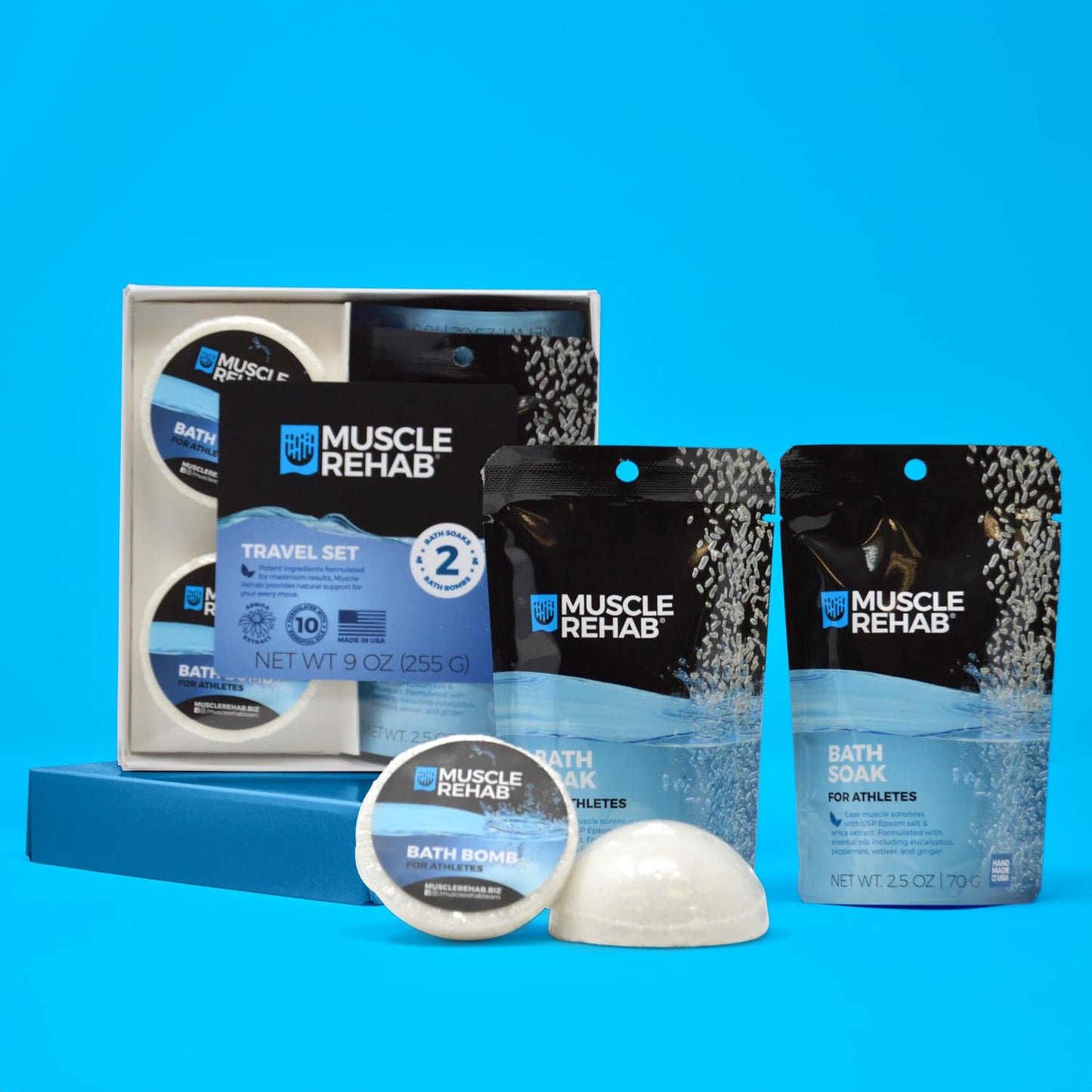 Muscle Rehab Sports Recovery Intro Gift Set (2) Sets- Fast-Absorbing Muscle Soak for Post-Workout or Run - Bath Bombs and Soak for Sore Muscles… Beauty & Personal Care Muscle Rehab